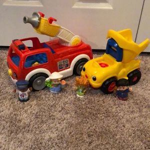 little people fire truck and dump truck with assorted people